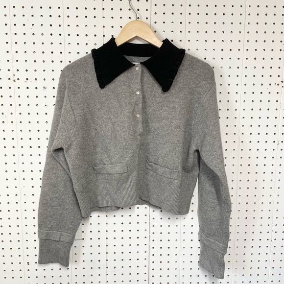 Sandro Etienne Ruffle Collar Crop Cardigan - Picture 3 of 7